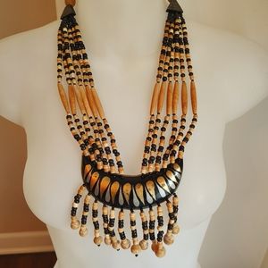 Wood Beaded Statement Necklace